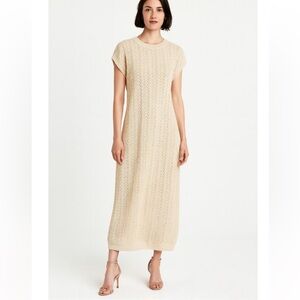 MR MITTENS WOMENS POINTELLE KNIT COTTON MIDI DRESS BEIGE/BROWN/TAN MEDIUM